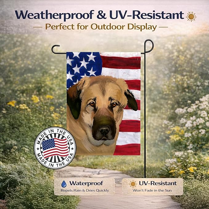 Caroline's Treasures CK6403GF Anatolian Shepherd Dog American Flag Garden Flag Mailbox Flag Decorative Yard Flag Banner Outside Patio Artwork Yard Flower Beds, Garden Size, Multicolor