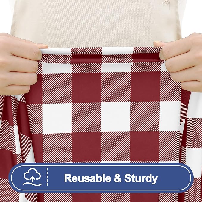 Smiry Picnic Table Cover with Bench Covers, Waterproof Elastic Fitted Tablecloths for 8 Foot Rectangle Tables, Washable Buffalo Plaid Tablecloth for Camping, Outdoor (Burgundy & White, 30"x96")