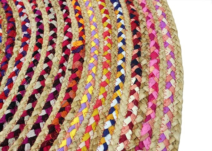 Cotton Craft Jute & Cotton Multi Chindi Braid Rug, Hand Woven Reversible, 4-Feet, Colors may Vary | Handwoven Reversible Jute & Natural Recycled Cotton Boho Farmhouse Rustic Area Accent Throw Rug - Living Room Home Décor