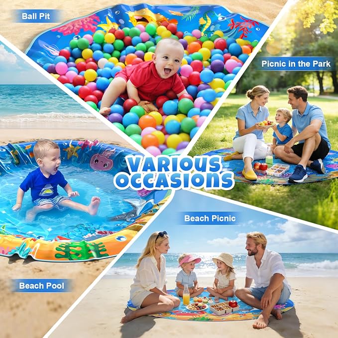 Baby Beach Pool, Waterproof Beach Pool Blanket for Toddler, 2 in 1 Toddler Paddling Pool with Carrying Bag, Collapsible Beach Puddle Mat for Boys Girls Kids Infant Outdoor Beach Toys