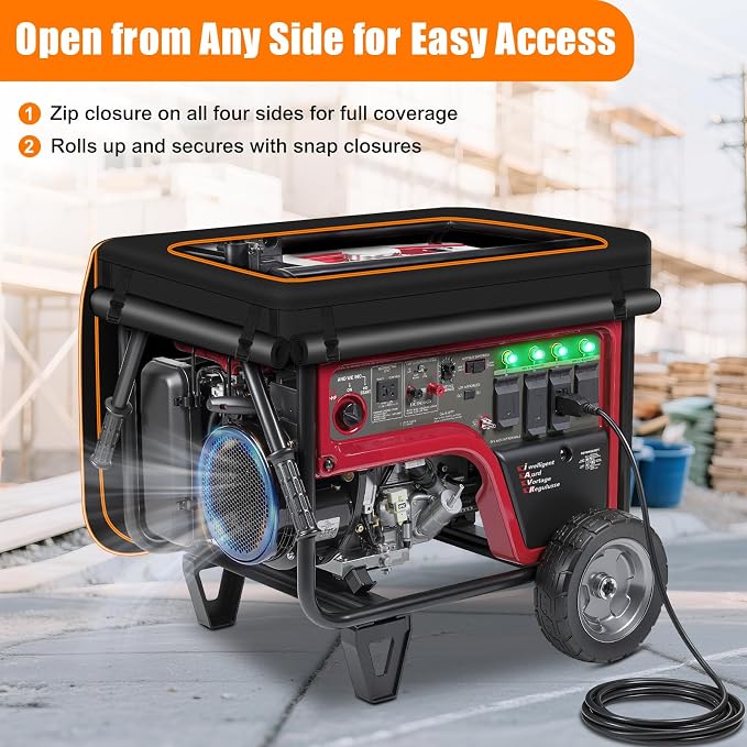 Generator Covers While Running, Heavy Duty 600D Waterproof Oxford Fabric, Generator Covers for Outside Fits Most 10000W+ Generators Side Control Panel Access & Top Fuel Access (Packaging May Vary)