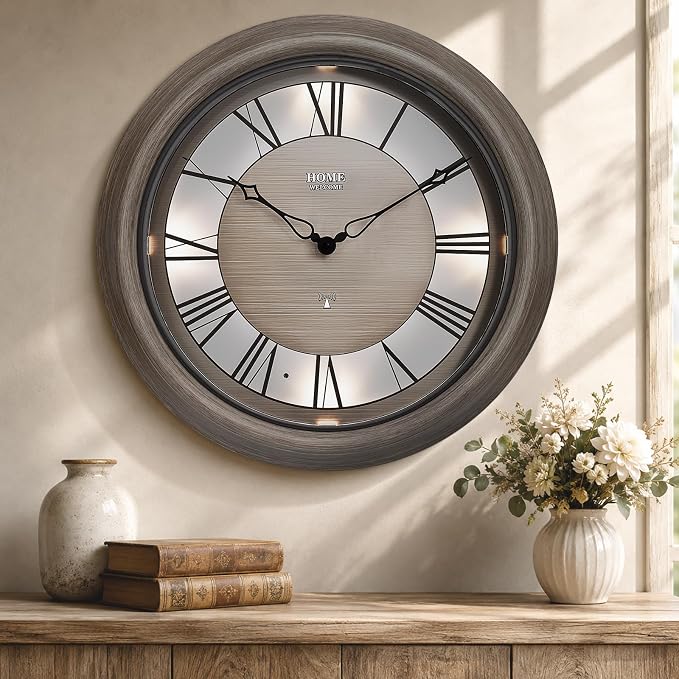 Pytha Sight 18 Inch Outdoor Clocks Waterproof, Atomic Analog Large Roman Numerals Outdoor Wall Clock with Light Sensor, Silent Non-Ticking Outdoor Clock for Patio Garden Porch Pool
