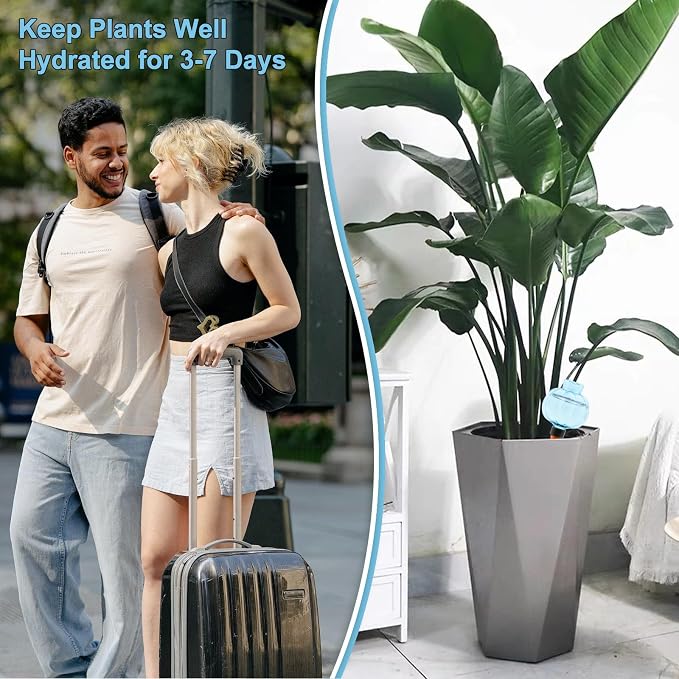 4 Pcs Plant Self Watering Globes, 17oz Large Plastic Water Bulbs Top Fill Watering Globes Slow Release Terracotta, Water Spikes Stakes for Indoor and Outdoor Plants (Blue)