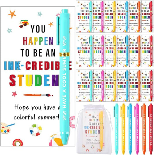 Marspark 30 Set End of Year Student Gifts Summer Graduation Gifts Bulk Colorful Ballpoint Pens and Inspirational Cards Set with Bag Twist Ties for School Graduation Party Favors Classroom Prizes