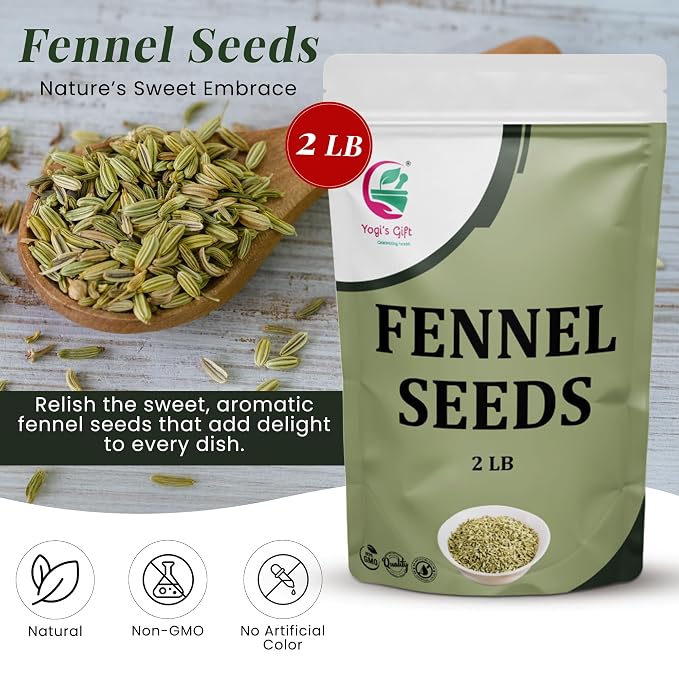 Fennel Seeds 2 LB, 100% Pure & Natural Whole Fennel, Premium Quality Spice for Cooking & Tea, Fresh & Aromatic, 2LB Bulk Pack - By Yogi’s Gift®