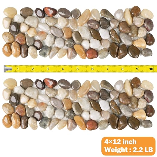 River Rock Stepping Stones Outdoor for Garden Walkway, 6 Pcs 12" L x 4" W Rectangle Shape Paver Step Stones Polished Pebble River Stone Mat for Yard Lawn Patio Pathway Walk Way - Multi-Color