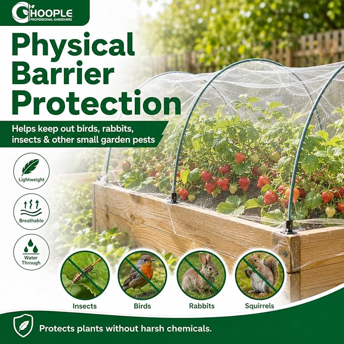 HOOPLE Garden Netting 10 FT x 33 FT, Ultra-Fine Mesh Plant Cover, Bug Netting for Garden, Insect Pest Barrier Row Cover for Vegetables, Fruits & Flowers, Lightweight Breathable Garden Mesh Netting