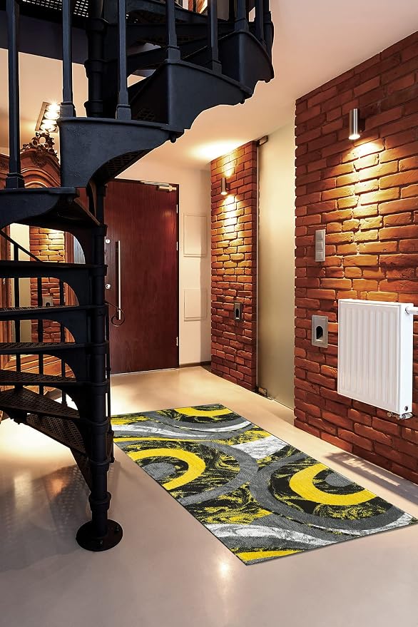 Yafa Home Fashion Modern Contemporary Swirls Design Area Rug, Luxurious, Elegant, and Fashionable Area Rug (Yellow, 2 ft X 7 ft)