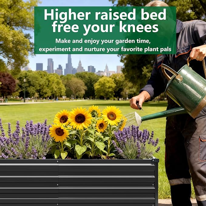Meberam 2 Pack 6x3x1FT Galvanized Raised Garden Bed Kit, Outdoor Metal Planter Box for Vegetables, Bottomless Rectangular Gardening Bed with Support Rods, Tool-Free Assembly, Black