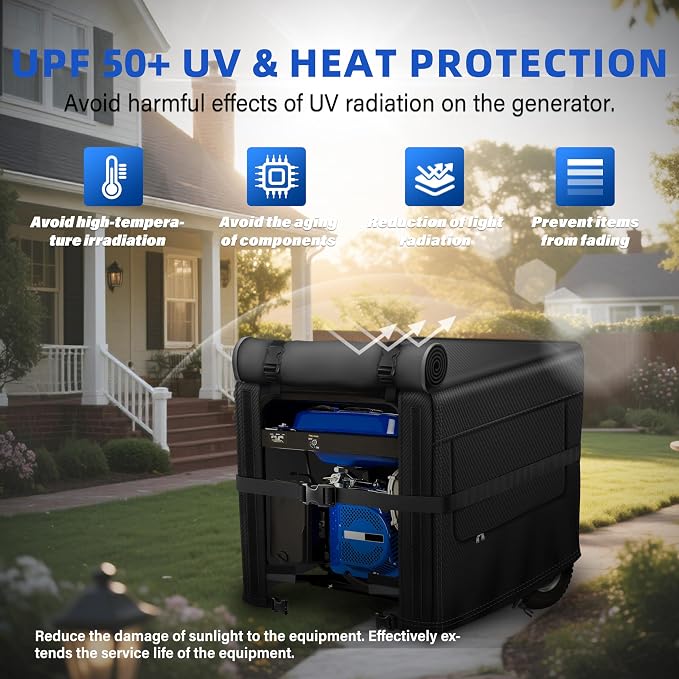 Generator Cover, 900D Heavy Duty Waterproof Fabric. 30L×30W×26H Inch Generator Covers While Running, with Windproof Strap Buckles. Fits most 6000-13000 watt Generators, Black.