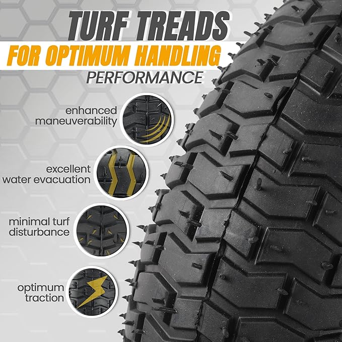AR-PRO (2 Pack) 16x6.50-8 Pneumatic Tire and Wheel Assembly, Riding Lawn Mower Replacement Wheels with Chevron Turf Tread, 3" Centered Hub, 3/4" Bushings, 440 lb Capacity