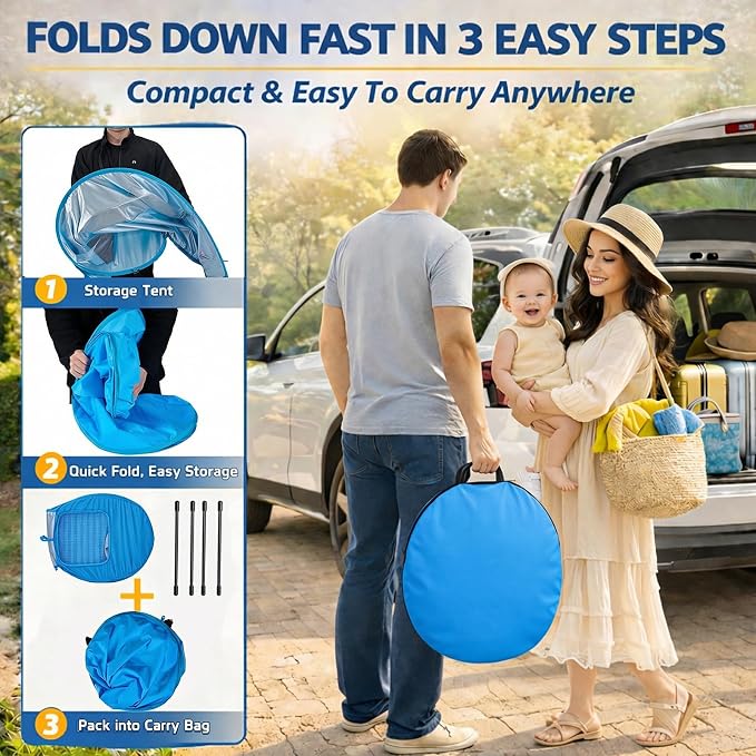 Kids Pool with Canopy, Foldable Pop Up Kiddie Pool with Shade, 35.4 Inch | Includes Carrying Bag, Portable for Backyard and Beach Water Play, Suitable for Kids
