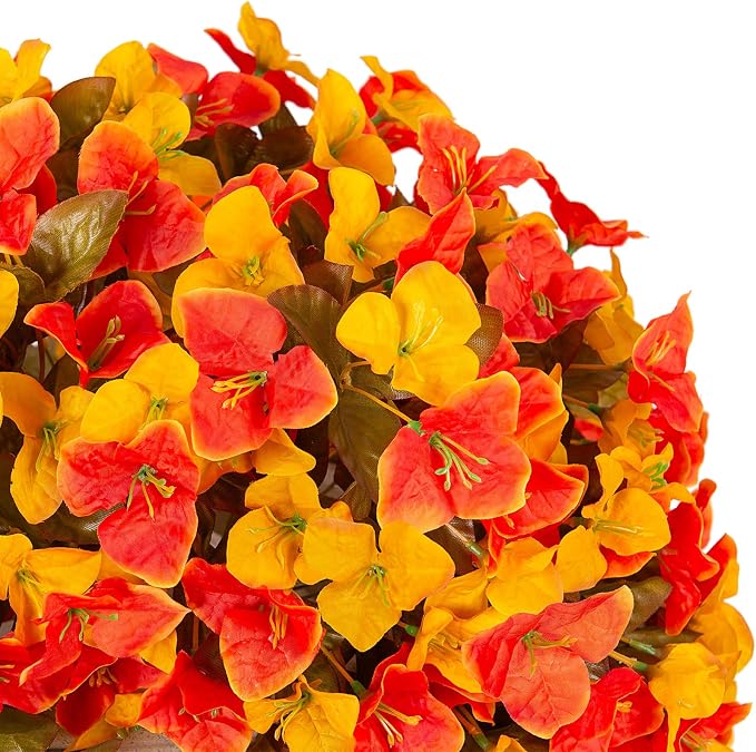 INXUGAO 2 pcs Artificial Faux Bougainvillea Fall Flowers Plants for Outdoor Outside Decoration, Fake Silk UV Resistant Long Trailing Vines for Front Door Porch Planter Balcony Decor