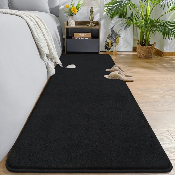 AROGAN 2x8 Runner Rug for Hallway, Long Runner Rugs Non Slip, Black | Soft Washable Memory Foam Carpet for Bedroom, Non Slip Backing Runners Rug for Hallways, Kitchen, Bathroom, Entryway Home