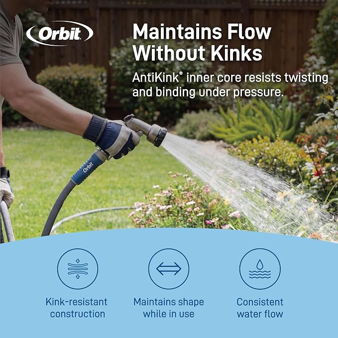 Orbit ExoJacket Fabric Garden Hose - 100 ft x 5/8 in - Heavy-Duty Fabric - Durable ExoJacket Construction - Antikink Technology for Constant Water Flow - Lightweight Professional-Grade Hose - 33180