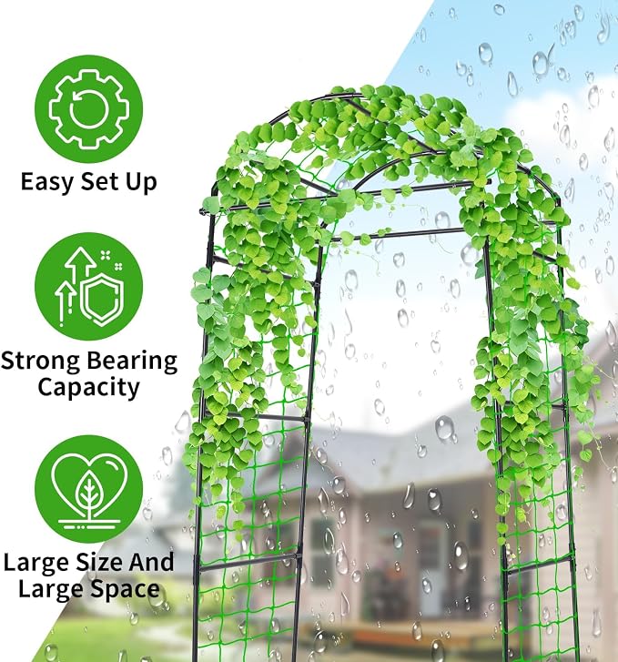 FOLLOOK Cucumber Trellis, 6.7ft Tall Garden Arch Trellis for Climbing Plants Outdoor Arbor Support Vine Vegetable Tomato Bean Pea Grape Squash Pumpkin Cucumber Raised Bed, Lightweight, Black