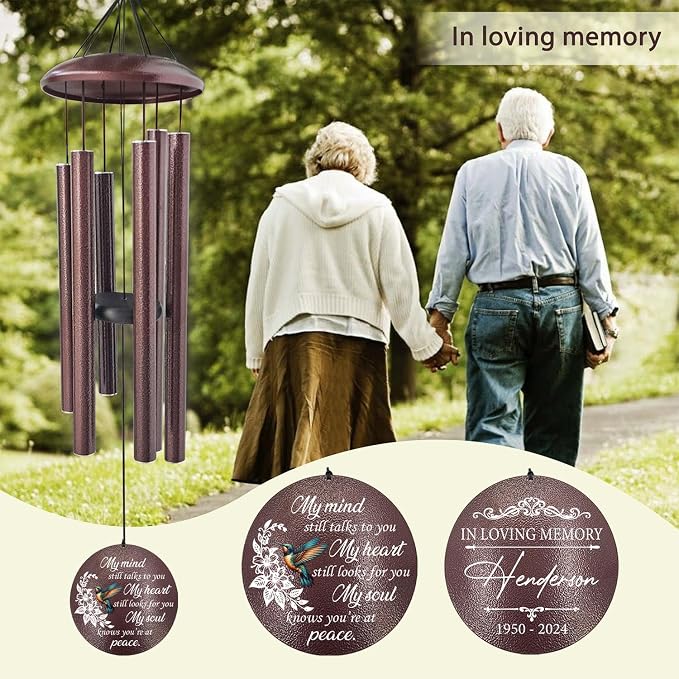 ASTARIN 36" Large Deep Tone Personalized Sympathy Wind Chimes, Memorial Wind Chime for Loss of Mother Father Loved One, Bereavement Gifts Decor Outdoor Patio Garden Graveyard, Produced in Texas