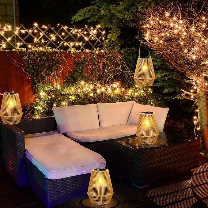Solar Lanterns Outdoor Waterproof, KagoLing Solar Lanterns Outdoor Gifts for Women Mom Grandma Hanging Solar Lights Outdoor Handwoven Rattan Garden Decor for Outside, Patio, Yard, Porch, Lawn, 1 Pack