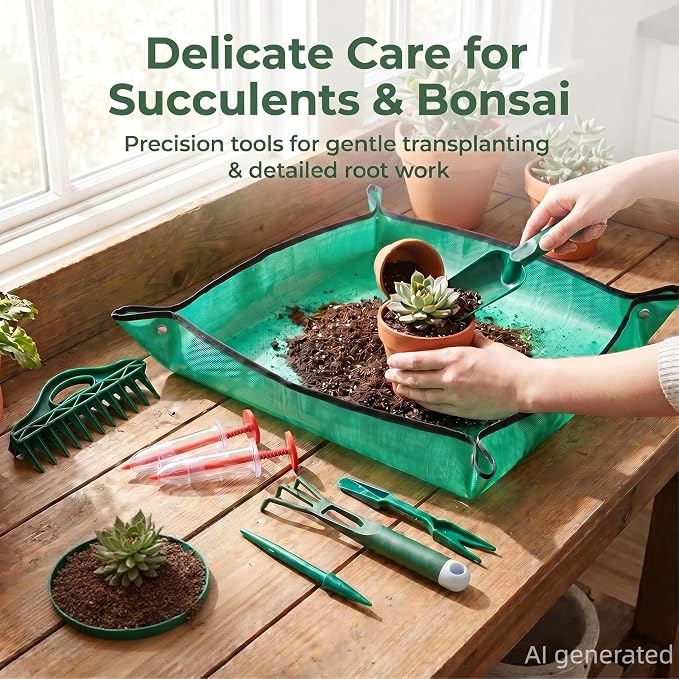 Bonsai Tools Kit 10Pcs Indoor & Outdoor Gardening Tool Potting Mat | Seed Planter Tool, Repotting Mat, Plant Kit, Seed Planting Tools, Lawn & Garden Spreaders, Mini Garden tools, Garden Seeder