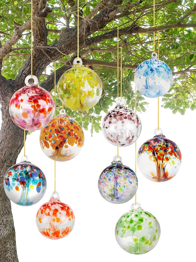 Dale Tiffany Hand Blown Glass, 4" Diameter Blush, Tree of Life Collection, Witch Globe Hanging Garden Indoor/Outdoor Decorative Ornament Gazing Ball