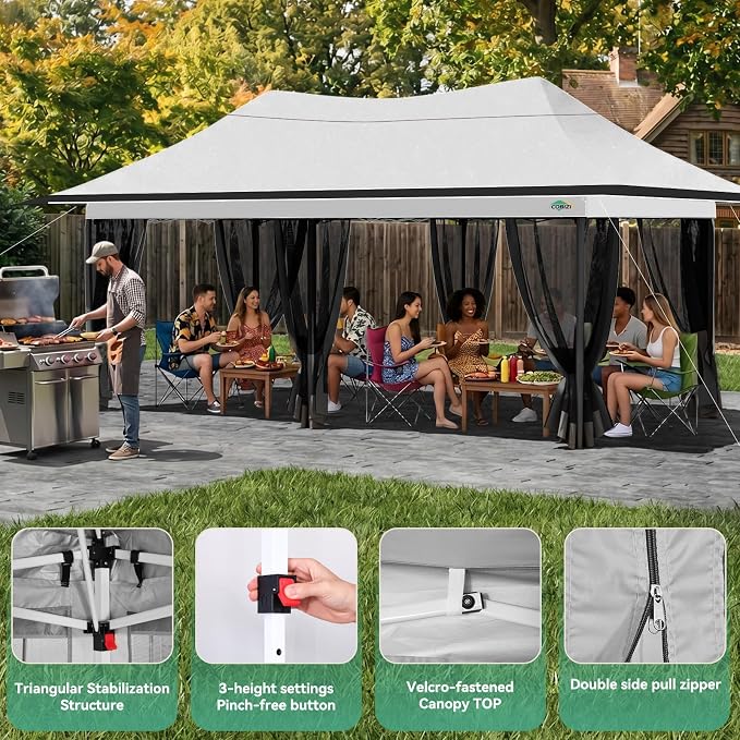 COBIZI 12x20 Pop up Canopy Tent - Gazebo, Party Tents for Parties, Carpas para Fiestas, Large Outdoor Popup Patio Screened Gazebos, Shelter Tents with Net for Backyard, Commercial,Light Grey