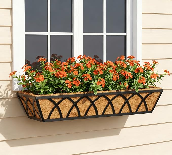 Y&M 24 Inch Railing Planter Boxes 4 Pack, Metal Hanging Balcony Planter, Adjustable Deck Railing Planter for Fence, Window Boxes Outdoor, Heavy Duty Flower Box for Porch Rail