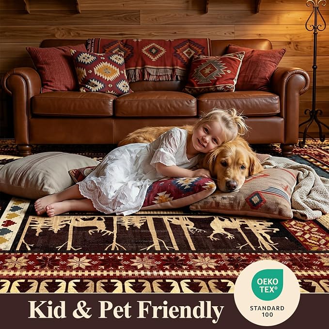 LOKHOM 2x6 Hallway Runner Rug, Non Slip Washable Western Cabin Bear Rugs | Bear Pattern, Low Pile Soft Kitchen Rug, Vintage Wildlife Accent Carpet Runner, For Laundry Bedroom Entryway Nursery