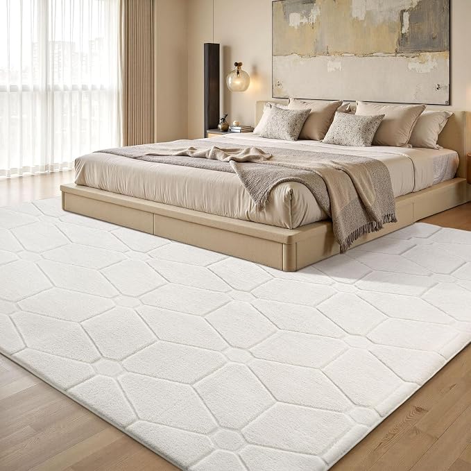 Sour Lemon 8x10 Area Rugs for Living Room Bedroom, Large Carpet Cream Rug | Washable, Geometric Alfombra Para Salas Modernas, Non Slip Big Soft Thick Fluffy Plush, Memory foam Rug for Kids Playroom