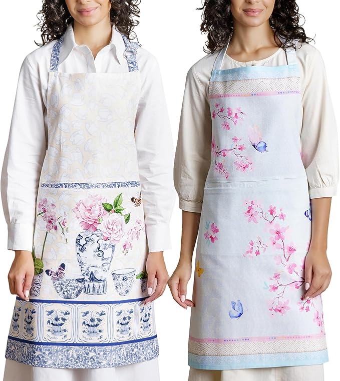 Maison d' Hermine Aprons for women with Pocket 100% Cotton (27.50"x31.50") | Adjustable Neck Strap & long ties Apron Men Chef Wedding Cooking Gardening Server Maid