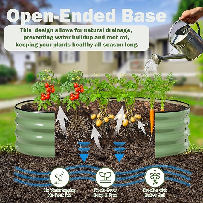 2 PCS Galvanized Raised Garden Bed 4x2x1 Ft, Oval Metal Outdoor Planter Box Kit with Safety Rubber Edge, Easy Assemble Bottomless Large Planting Container for Vegetable, Flower, Fruit, Green