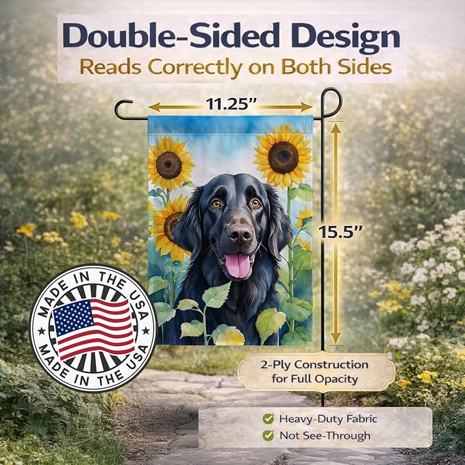 Caroline's Treasures DAC6078GF Flat-Coated Retriever in Sunflowers Garden Flag Mailbox Flag Decorative Yard Flag Banner Outside Patio Artwork Yard Flower Beds, Garden Size, Multicolor