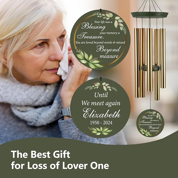 ASTARIN Memorial 36" Wind Chimes, Personalized Name Sympathy Wind Chime, in Memory of Loss Mom Loved One, Deep Tone Bereavement Windchimes for Outdoors Outside Clearance(Produced in Texas)