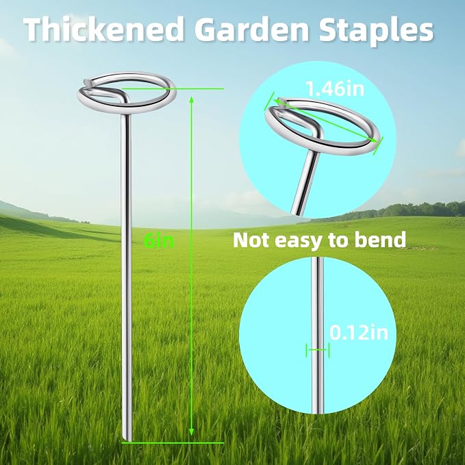 240 Pcs Thick 11 Gauge 0.12 IN Circle Top Landscape Fabric Pins Hard Holding,6 Inch Galvanized Landscape Fabric Stakes, for Tent, Weed Barrier Fabric, Plant Cover,Landscape Pins Stronger Not Easy Bend