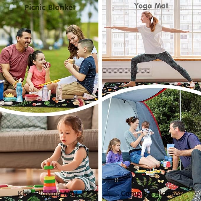 Mushroom Picnic Blankets Waterproof Foldable,60’‘x80'' Portable Dual Layers Outdoor Travel Camping Backpacking Hiking Beach Blanket Mat for Grass Padded Lawn Park Beach,Picnic Accessories