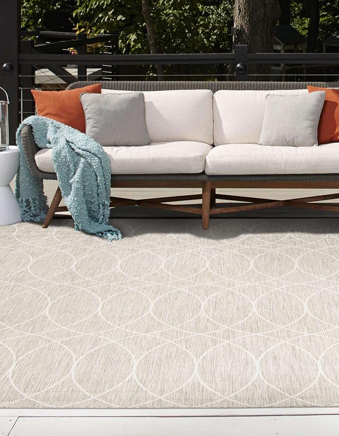 Unique Loom Outdoor Trellis Collection Area Rug - Gitter (10' Square, Light Gray/ Ivory)