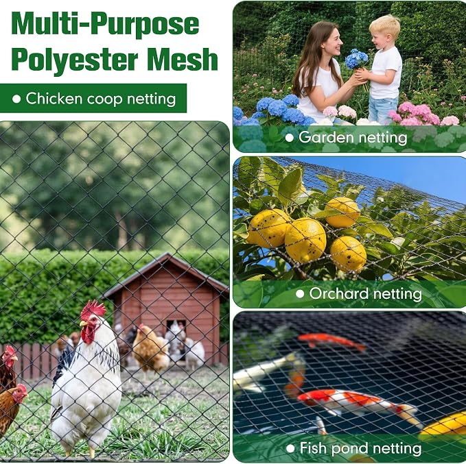 50 x 100 ft Bird Netting for Chicken coop 2.4" Mesh Poultry Netting, Protects Garden, Fruit Trees & Poultry from Birds & Small Animals