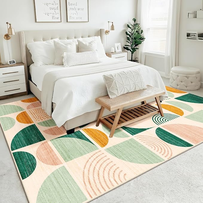 Green Washable Rugs 9x12,Boho Area Rugs Non Slip Modern Abstract | Large Throw Carpet for Living Room Bedroom Dining Room Soft Low Pile Floor Indoor Bohemian Sage Green
