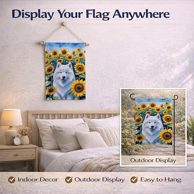 Caroline's Treasures DAC6154GF Samoyed in Sunflowers Garden Flag Mailbox Flag Decorative Yard Flag Banner Outside Patio Artwork Yard Flower Beds, Garden Size, Multicolor