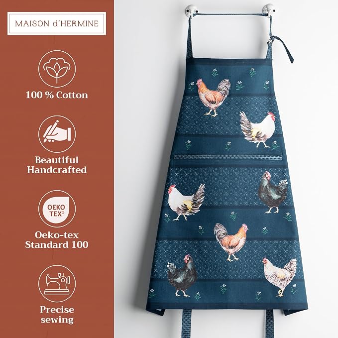 Maison d' Hermine Aprons for women with Pocket 100% Cotton (27.50"x31.50") | Adjustable Neck Strap & long ties Apron Men Chef Wedding Cooking Gardening Server Maid