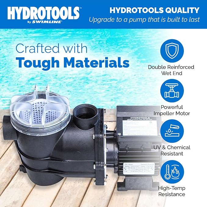 SWIMLINE HYDROTOOLS Above-Ground Pool Motor Pump, Hydro-Flo 0.3 HP w/ 1980 GPH, Vertical | Above-ground Pool Pump, 0.3 HP, 1, 980 GPH, Vertical Discharge, Strainer Basket, 115V, Single-speed, Quiet, DOE-certified