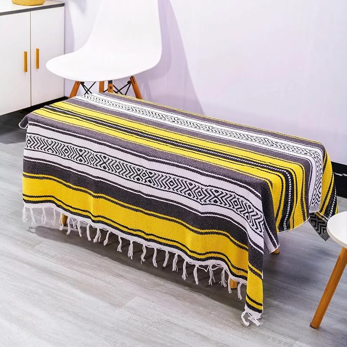 Airooglee Large Mexican Blanket - Perfect as Yoga Blanket, Outdoor Beach Serape Picnic Camping Woven Blanket, Boho Home Décor - Yellow