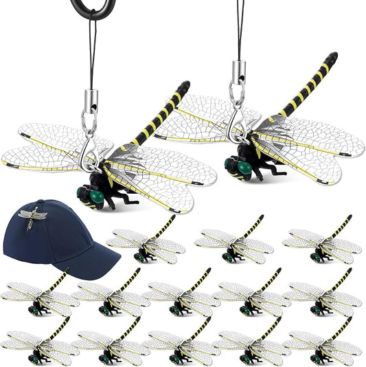 Qualirey 15pcs Dragonfly Hat Clip 2.2inch Realistic Dragonfly with Hook Attach to Backpack Hat Keychain for Indoor Yard Garden Plant Decor