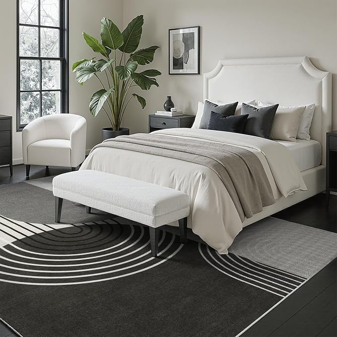 DCX Abstract Washable 6x9 Rug, Non Slip Low Pile Rug, Black Gray | Rugs for living room, bedroom, dining room, office, soft, mid century modern rug, sain resistant indoor carpet, home decor