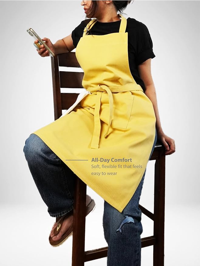 100% Cotton Kitchen Apron with 2 Pockets – Adjustable Chef Apron for Cooking Baking BBQ – Unisex Apron