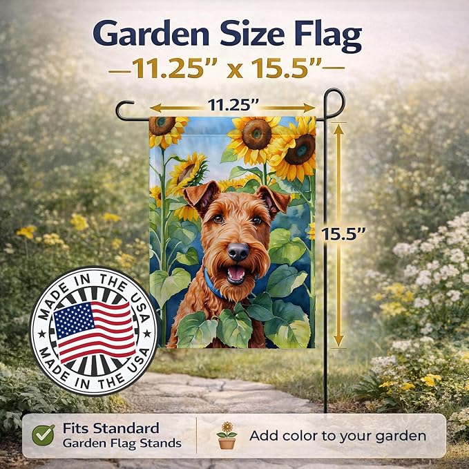 Caroline's Treasures DAC6099GF Irish Terrier in Sunflowers Garden Flag Mailbox Flag Decorative Yard Flag Banner Outside Patio Artwork Yard Flower Beds, Garden Size, Multicolor