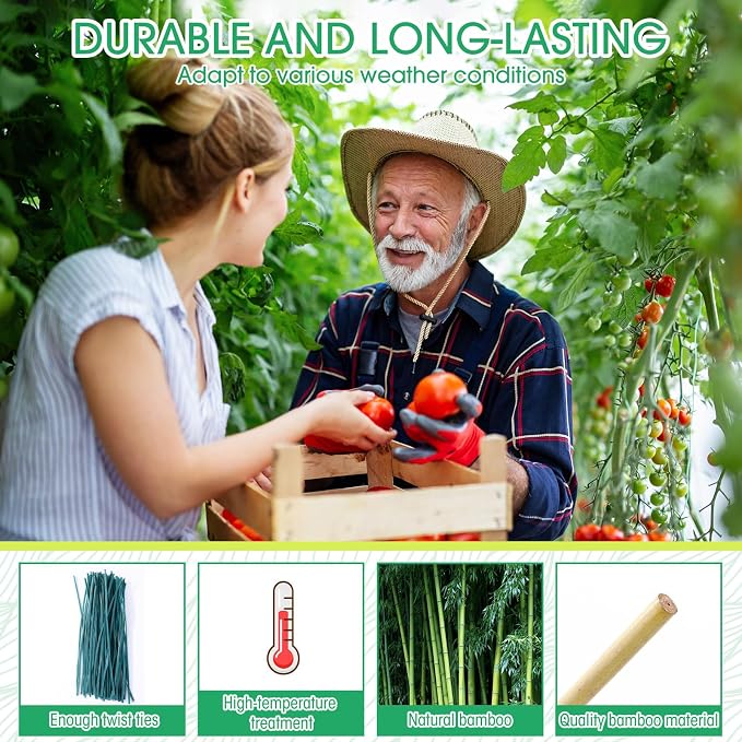 Suclain 200 Pcs Bamboo Plant Stakes Natural Garden Support Sticks for Climbing Plants Sturdy Bamboo Garden Stakes for Tomato, Beans, Flowers and Potted Plants, Vegetables, Indoor & Outdoor (1 ft)
