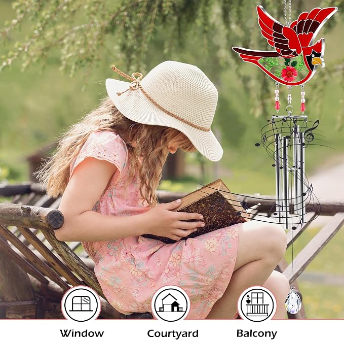 KY&Bosam Cardinal Wind Chimes for Outside Memorial Sympathy Gifts 20" Memorial Wind Chimes for Loss of Loved One Cardinal Sympathy Wind Chimes Bereavement Condolence Remembrance Gift for Loss of Mom