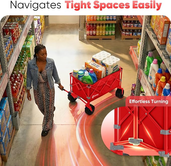 Sekey 250L Wagons Carts Foldable with Big All-Terrian Beach Wheels, Collapsible Heavy Duty Wagon, Extra Large Folding Wagon,Foldable Wagon for Camping, Garden, Sports. Red