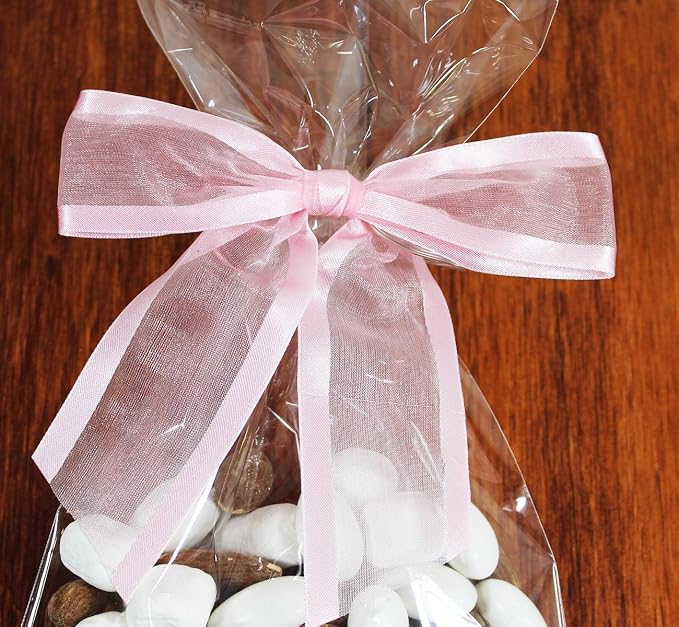 Light Pink Pre-Tied Organza Bows With Twist Ties. Pack of 12 Satin-Edged Fabric Bows Made of 1-1/2" Ribbon. Bow Measures 4" Wide (12, Light Pink)