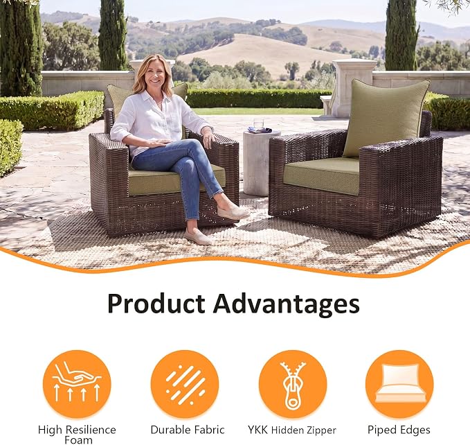 Unimatta Outdoor Patio Chair Cushions Set, 24" x 24"(24x24 Back), Set of 2, Water-Repellent, Fade Resistant, Deep Seat Bottom and Back Cushion for Backyard, Couch, Sofa, Natural Beige Lattice